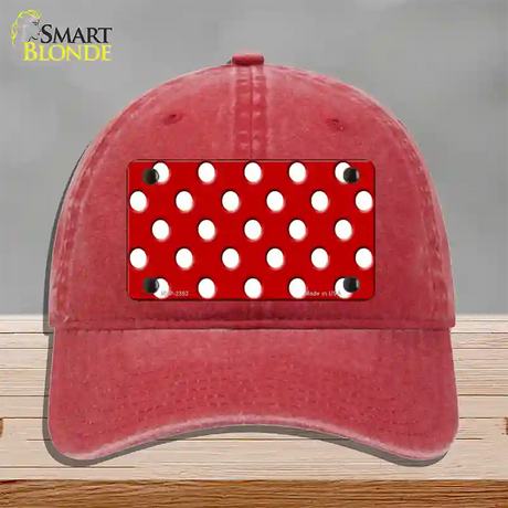 White Polka Dots Red Novelty License Plate Hat Unconstructed Cotton / Red