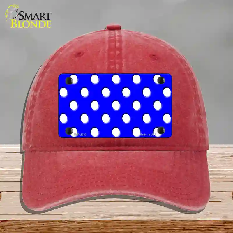 White Polka Dots Royal Blue Novelty License Plate Hat Unconstructed Cotton / Red