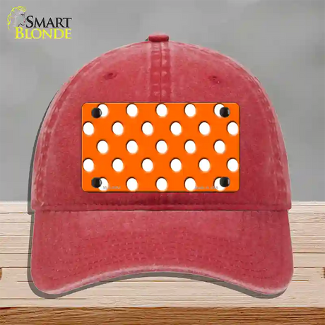 White Polka Dots Orange Novelty License Plate Hat Unconstructed Cotton / Red