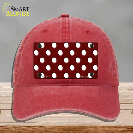 White Polka Dots Burgundy Novelty License Plate Hat Unconstructed Cotton / Red