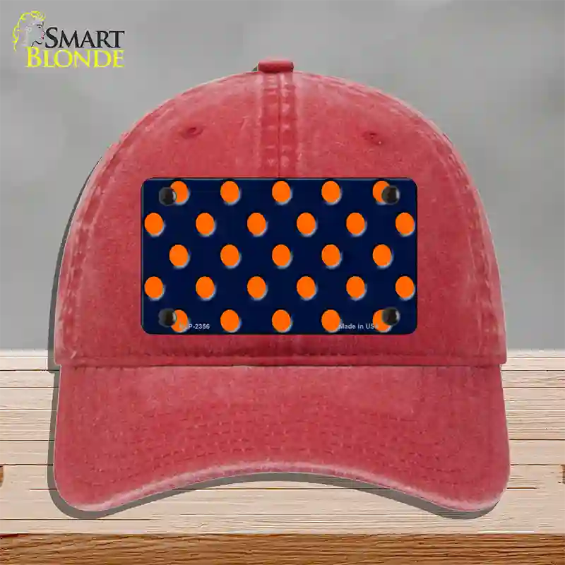 Orange Polka Dots Navy Blue Novelty License Plate Hat Unconstructed Cotton / Red