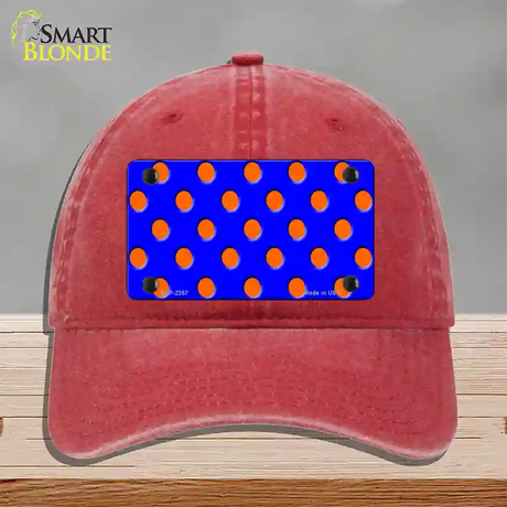 Orange Polka Dots Royal Blue Novelty License Plate Hat Unconstructed Cotton / Red