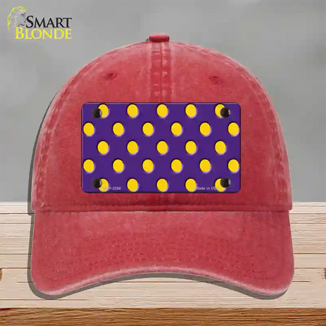 Yellow Polka Dots Purple Novelty License Plate Hat Unconstructed Cotton / Red