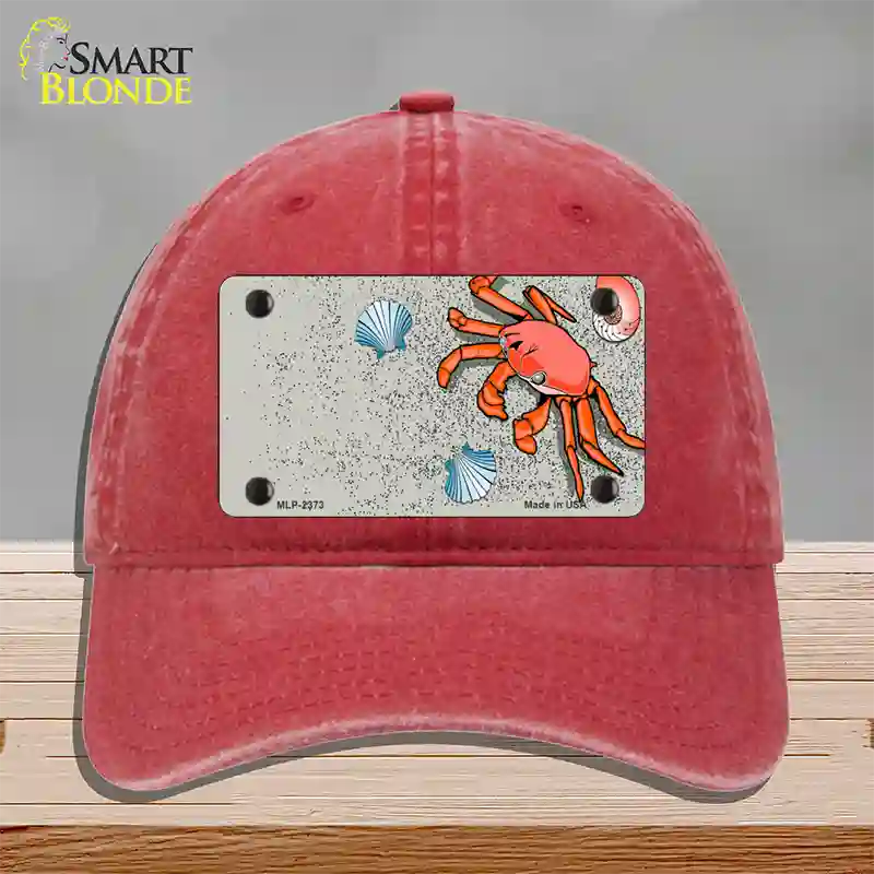 Crab And Seashells Novelty License Plate Hat Unconstructed Cotton / Red