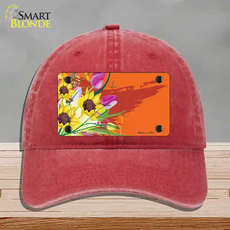 Floral Bouquet Offset Novelty License Plate Hat Unconstructed Cotton / Red