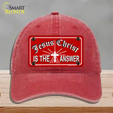 Jesus Christ Is The Answer Novelty License Plate Hat Unconstructed Cotton / Red