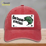 Stop Staring At My Bass Novelty License Plate Hat Unconstructed Cotton / Red