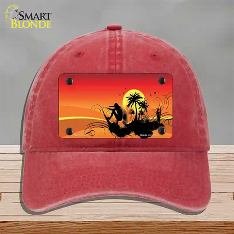 Sunset Surfer Novelty License Plate Hat Unconstructed Cotton / Red