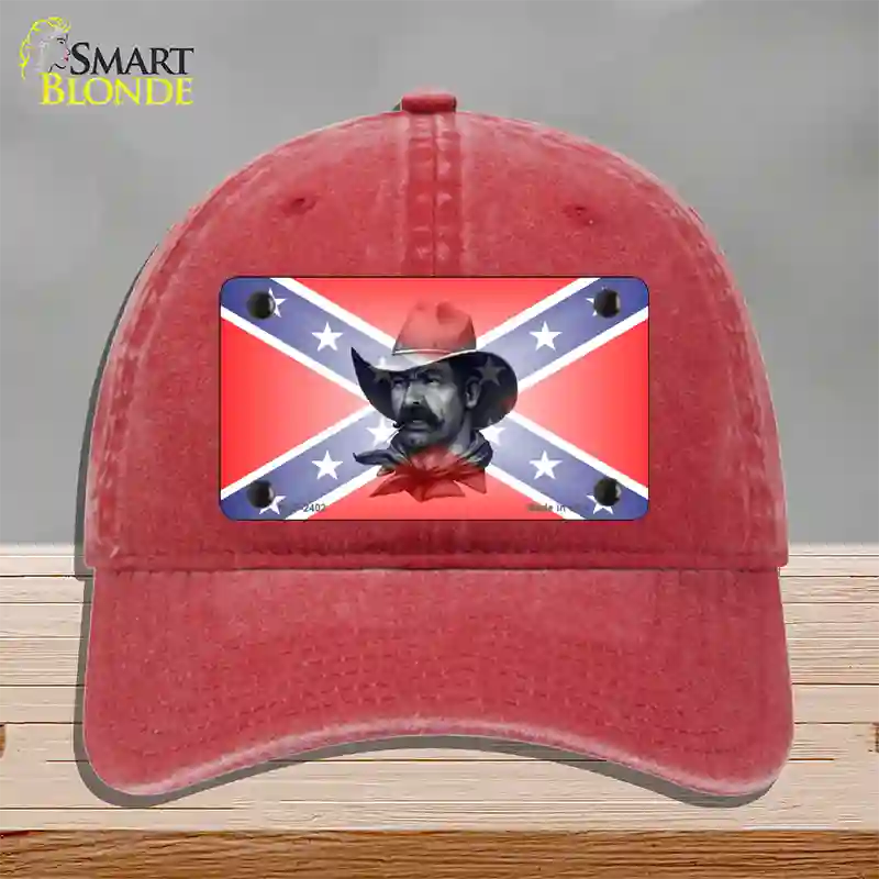 Confederate Flag Cowboy Novelty License Plate Hat Unconstructed Cotton / Red