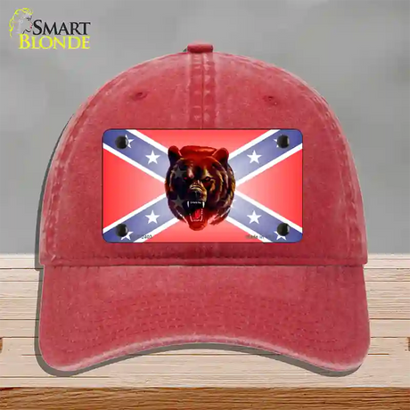 Confederate Flag Grizzly Bear Novelty License Plate Hat Unconstructed Cotton / Red