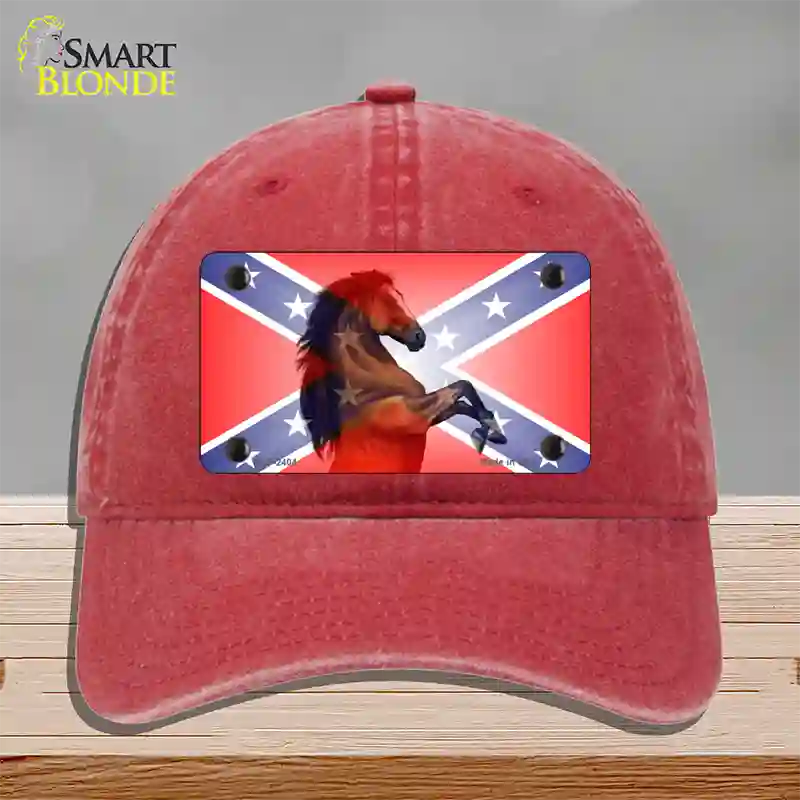 Confederate Flag Stallion Horse Novelty License Plate Hat Unconstructed Cotton / Red