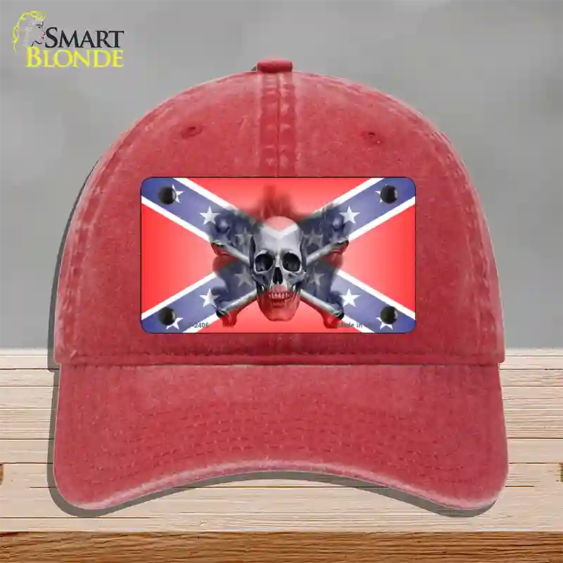 Confederate Flag Skull Novelty License Plate Hat Unconstructed Cotton / Red