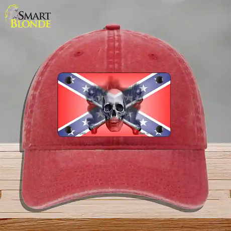 Confederate Flag Skull Novelty License Plate Hat Unconstructed Cotton / Red