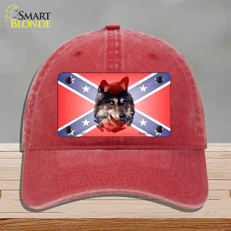 Confederate Flag Faded Wolf Novelty License Plate Hat Unconstructed Cotton / Red