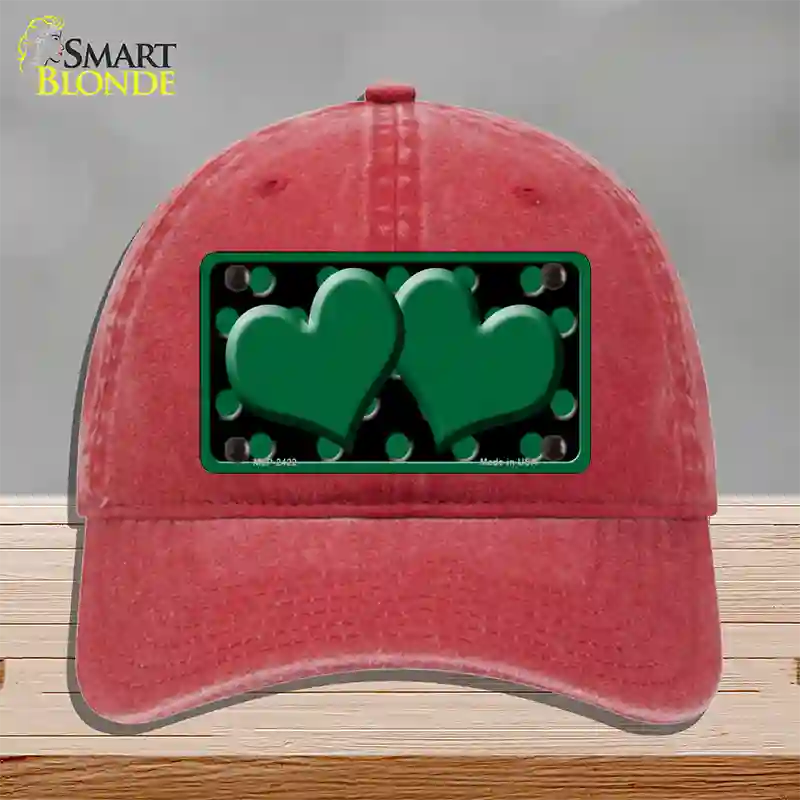 Green Black Polka Dot Green Center Hearts Novelty License Plate Hat Unconstructed Cotton / Red