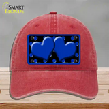 Blue Black Polka Dot Blue Center Hearts Novelty License Plate Hat Unconstructed Cotton / Red