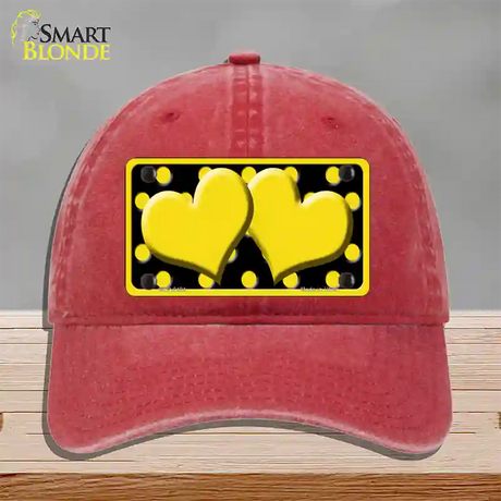 Yellow Black Polka Dot Yellow Center Hearts Novelty License Plate Hat Unconstructed Cotton / Red