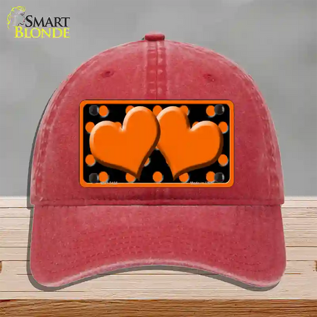 Orange Black Polka Dot Orange Center Hearts Novelty License Plate Hat Unconstructed Cotton / Red