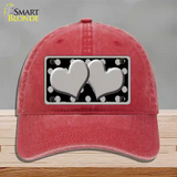 Grey Black Polka Dot Grey Center Hearts Novelty License Plate Hat Unconstructed Cotton / Red