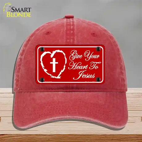 Give Your Heart To Jesus Novelty License Plate Hat Unconstructed Cotton / Red