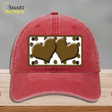 Brown White Polka Dot Brown Centered Hearts Novelty License Plate Hat Unconstructed Cotton / Red