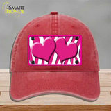 Hot Pink White Zebra Hot Pink Centered Hearts Novelty License Plate Hat Unconstructed Cotton / Red