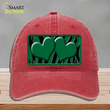 Green Black Zebra Green Centered Hearts Novelty License Plate Hat Unconstructed Cotton / Red