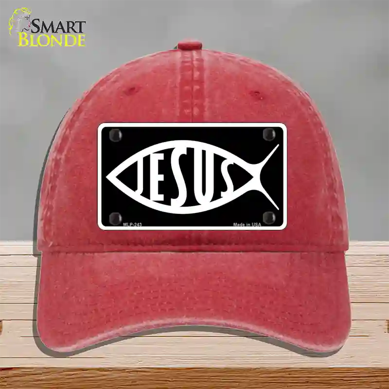 Jesus Fish Novelty License Plate Hat Unconstructed Cotton / Red