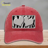 Grey Black Zebra Grey Centered Hearts Novelty License Plate Hat Unconstructed Cotton / Red