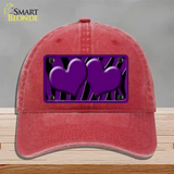 Purple Black Zebra Purple Centered Hearts Novelty License Plate Hat Unconstructed Cotton / Red