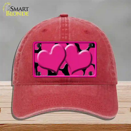 Pink Black Giraffe Pink Centered Hearts Novelty License Plate Hat Unconstructed Cotton / Red