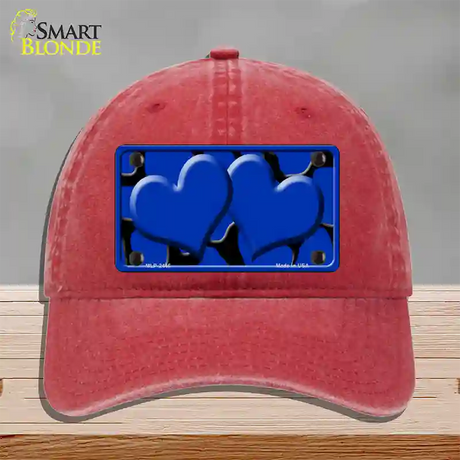 Blue Black Giraffe Blue Centered Hearts Novelty License Plate Hat Unconstructed Cotton / Red