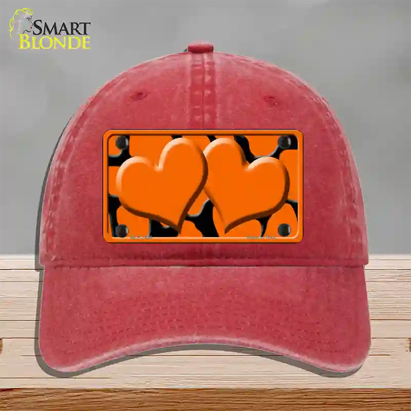 Orange Black Giraffe Orange Centered Hearts Novelty License Plate Hat Unconstructed Cotton / Red