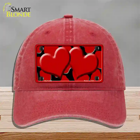 Red Black Giraffe Red Centered Hearts Novelty License Plate Hat Unconstructed Cotton / Red