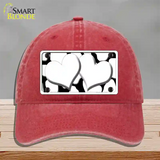 White Black Giraffe White Centered Hearts Novelty License Plate Hat Unconstructed Cotton / Red