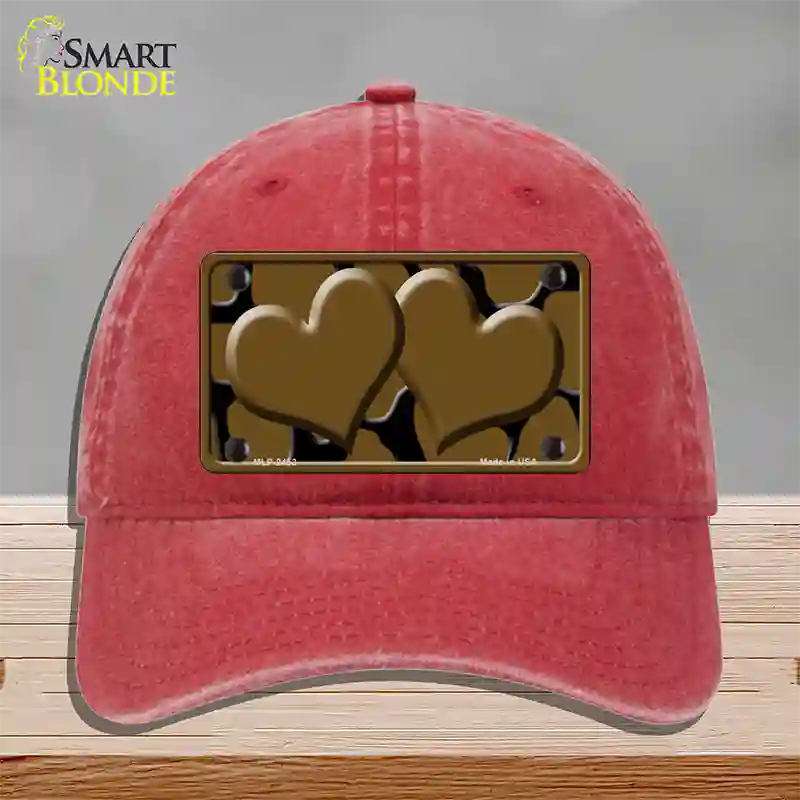 Brown Black Giraffe Brown Centered Hearts Novelty License Plate Hat Unconstructed Cotton / Red