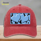 Light Blue Black Giraffe Light Blue Centered Hearts Novelty License Plate Hat Unconstructed Cotton / Red