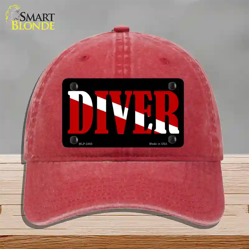 Scuba Diver Novelty License Plate Hat Unconstructed Cotton / Red