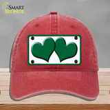 Solid Green Centered Hearts White Novelty License Plate Hat Unconstructed Cotton / Red