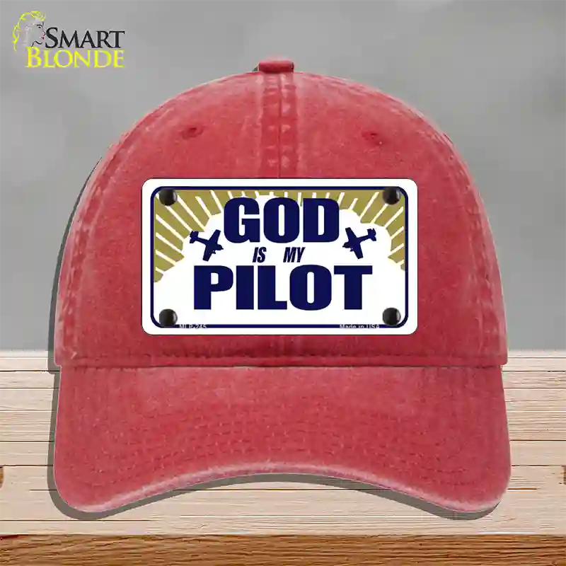 God Is My Pilot Novelty License Plate Hat Unconstructed Cotton / Red