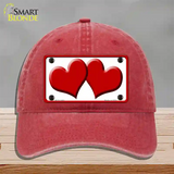 Solid Red Centered Hearts White Novelty License Plate Hat Unconstructed Cotton / Red