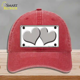 Solid Grey Centered Hearts White Novelty License Plate Hat Unconstructed Cotton / Red