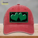 Solid Green Centered Hearts Black Novelty License Plate Hat Unconstructed Cotton / Red