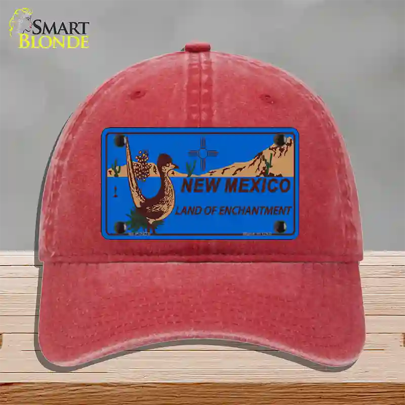 Roadrunner Blue New Mexico Novelty License Plate Hat Unconstructed Cotton / Red