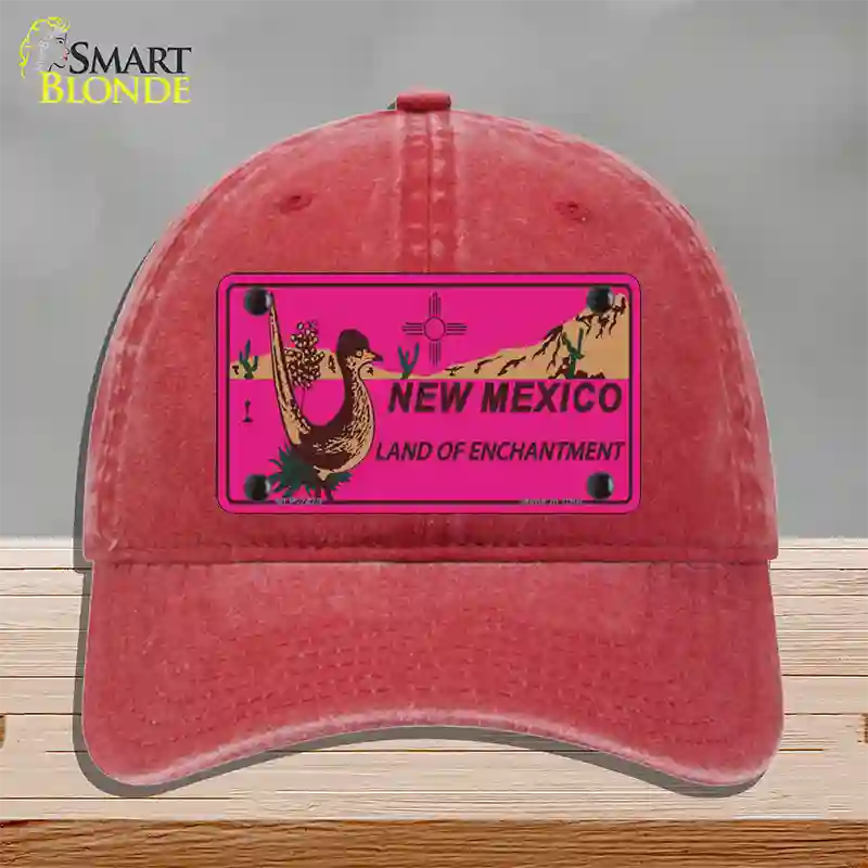 Roadrunner Pink New Mexico Novelty License Plate Hat Unconstructed Cotton / Red