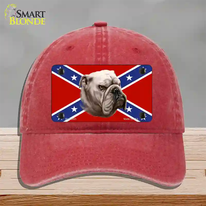 Confederate Flag Bulldog Novelty License Plate Hat Unconstructed Cotton / Red