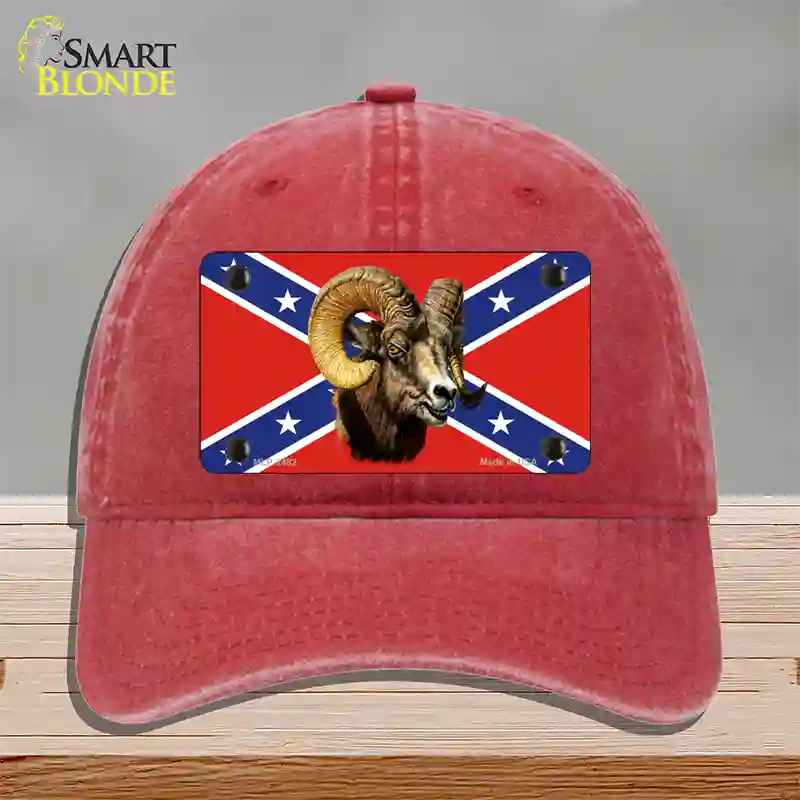 Confederate Flag Ram Novelty License Plate Hat Unconstructed Cotton / Red