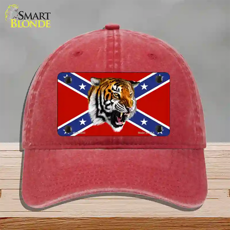 Confederate Flag Tiger Novelty License Plate Hat Unconstructed Cotton / Red