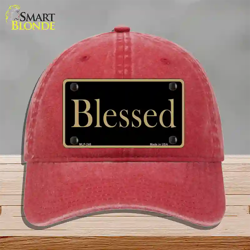 Blessed Gold Novelty License Plate Hat Unconstructed Cotton / Red