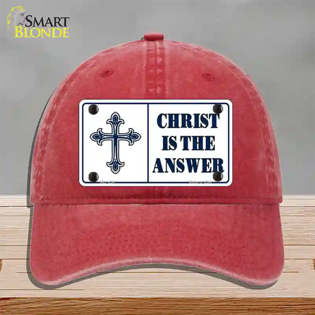 Christ Is The Answer Novelty License Plate Hat Unconstructed Cotton / Red